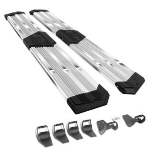 (J2 Wide Pleated Metal) Running Board Nerf Bar For 15+ Ford F-150/17+ F-250 F-350 Super Duty [Extended Cab]
