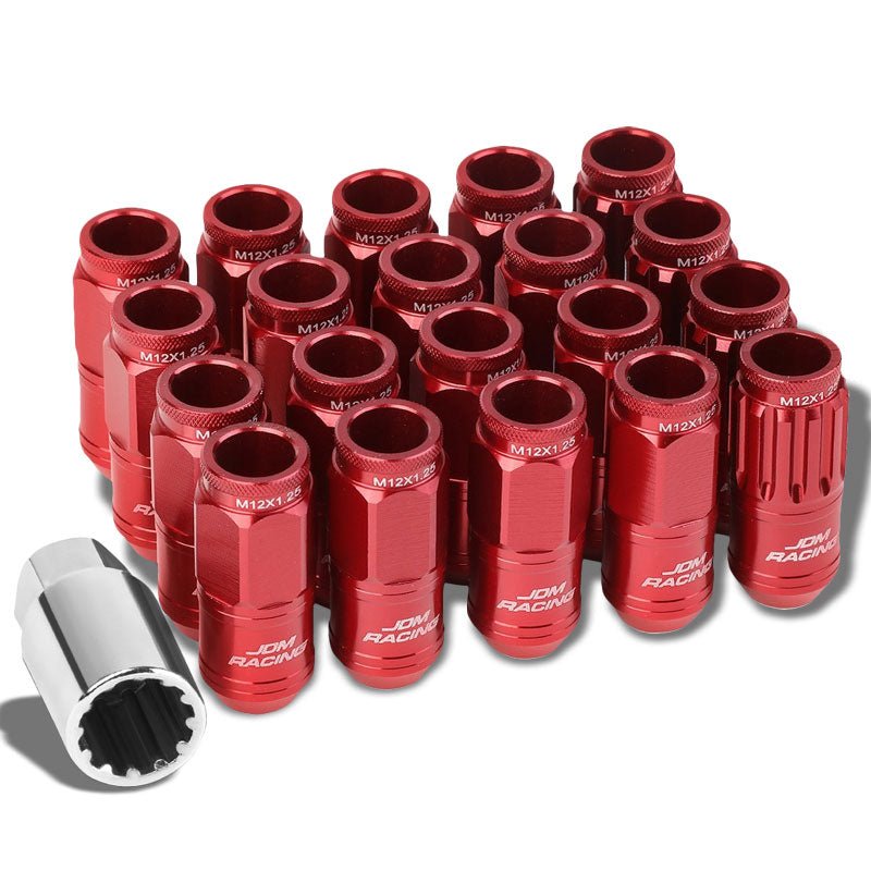 Red Aluminum M12x1.25 Conical Open Knurl Acorn Tuner 16x Lug Nuts+4 Lock Nuts