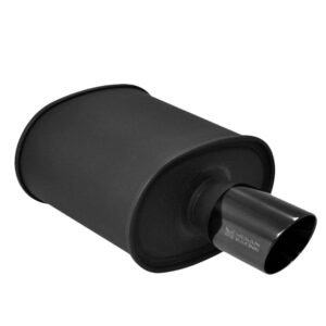 Megan M-BC Turbo Series 2.5″ Inlet Exhaust Muffler [Matte Black Canister / Black Chrome Tip]
