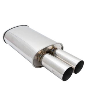 Megan M-DT Series 2.5″ Inlet Exhaust Muffler [Silver Chrome Canister / Tips]