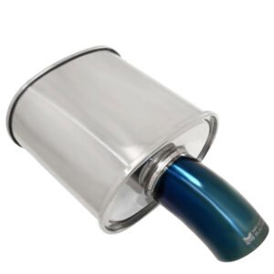 Megan M-FG Series 2.5″ Inlet Exhaust Muffler [Silver Chrome Canister / Blue Tip]