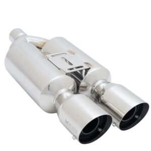 Megan M-RS Series 2.5″ Inlet Exhaust Muffler [Silver Chrome Canister / Tips]