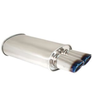 Megan OV-A Universal Weld-On Muffler Exhaust (Silver/Burnt 3.5″ Dual Oval Tips)