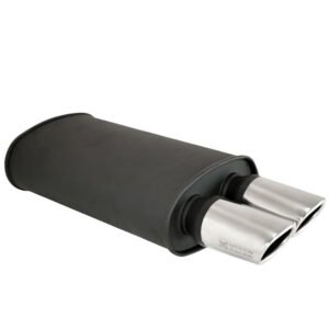 Megan OV-A Universal Weld-On Muffler Exhaust (Matte Black/Chrome 3.5″ Dual Oval Tips)
