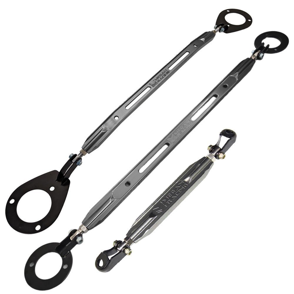 Megan Gunmetal Front Upper + Rear Lower + Rear Upper Strut Bar Tower Tie Brace For 89-94 Nissan 240SX S13