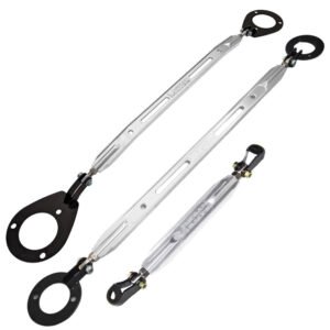Megan Polish Front Upper + Rear Lower + Rear Upper Strut Bar Tower Tie Brace For 89-94 Nissan 240SX S13