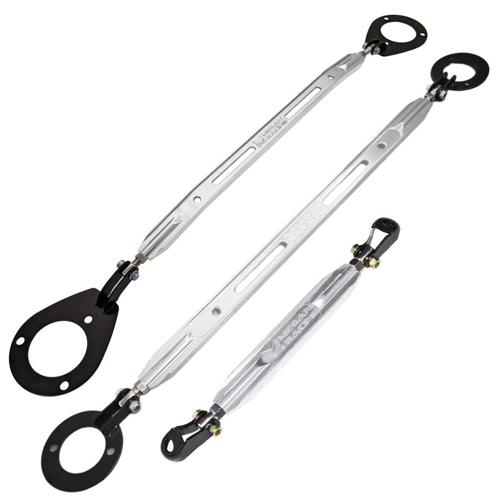 Megan Polish Front Upper + Rear Lower + Rear Upper Strut Bar Tower Tie Brace For 89-94 Nissan 240SX S13