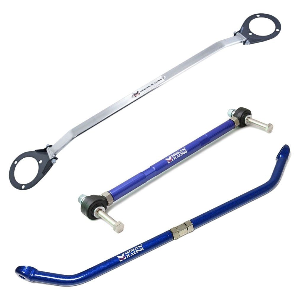 Megan Blue Front Tension Rod + Rear Lower Sub Frame Support Bar + Front Upper Strut Bar For 88-98 Nissan 240SX S13 S14