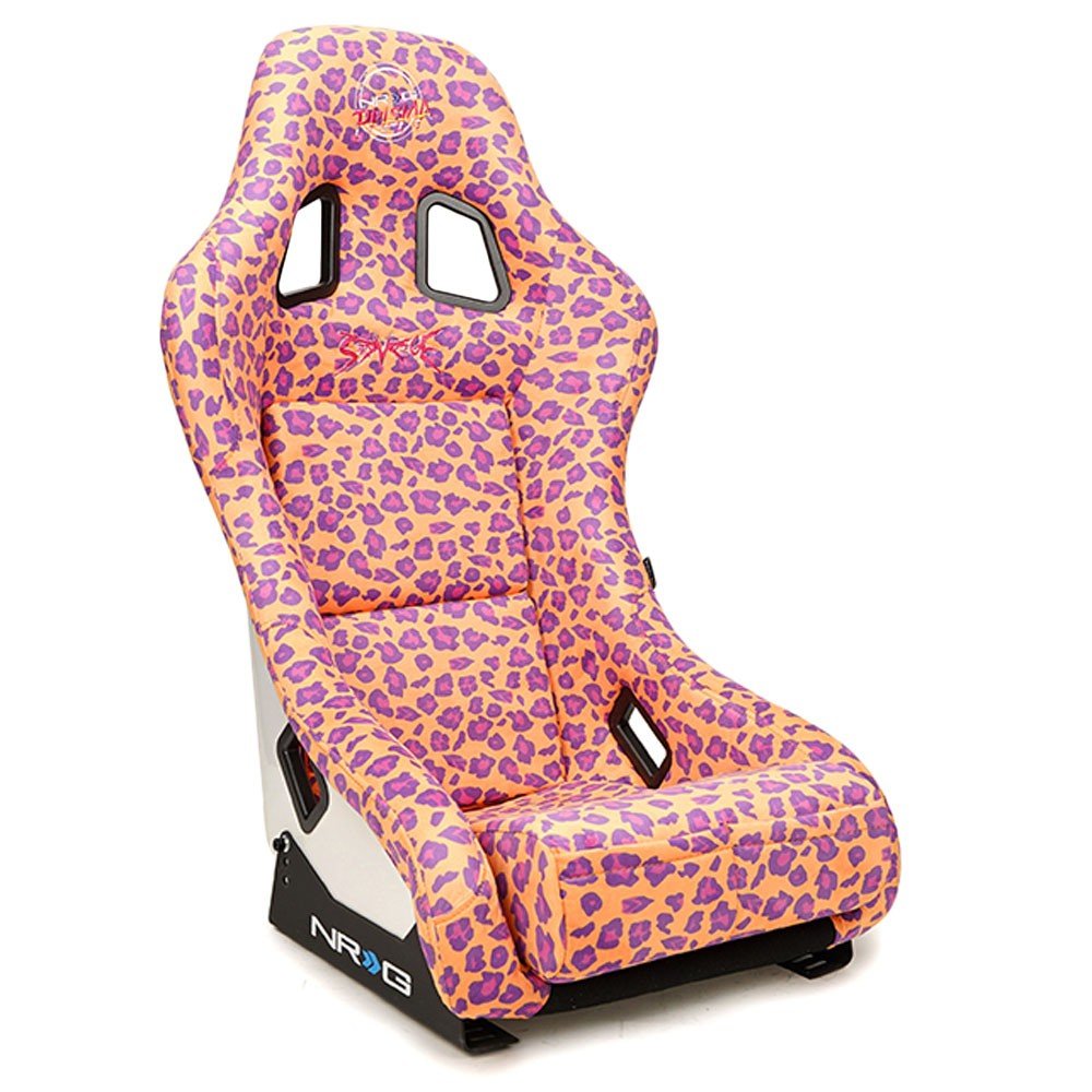 NRG FRP-303-OR-SAVAGE PRISMA Fixed Position Bucket Racing Seat w/Bottom Mount (Orange Savage Cheetah Print)