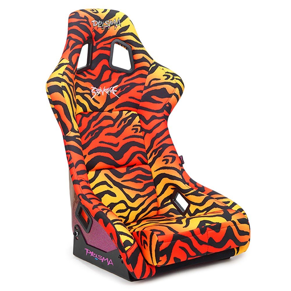 NRG FRP-303TIGRE-SAVAGE PRISMA Fixed Position Bucket Racing Seat w/Bottom Mount (Tiger Yellow & Orange Print)