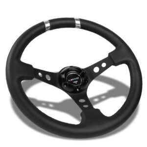 NRG RST-016R-SL 350mm 3″ Deep Dish 3 Spoke Black PVC Leather Steering Wheel