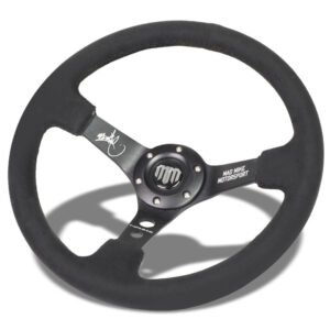 NRG RST-020MB-MM 350mm 3″ DeepDish MadMike 3Spoke Black Alcantara Steering Wheel