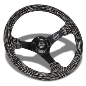 NRG RST-036MB-SA-H 350mm 3″ Deep Dish 3 Spoke Black Micro Fiber Steering Wheel