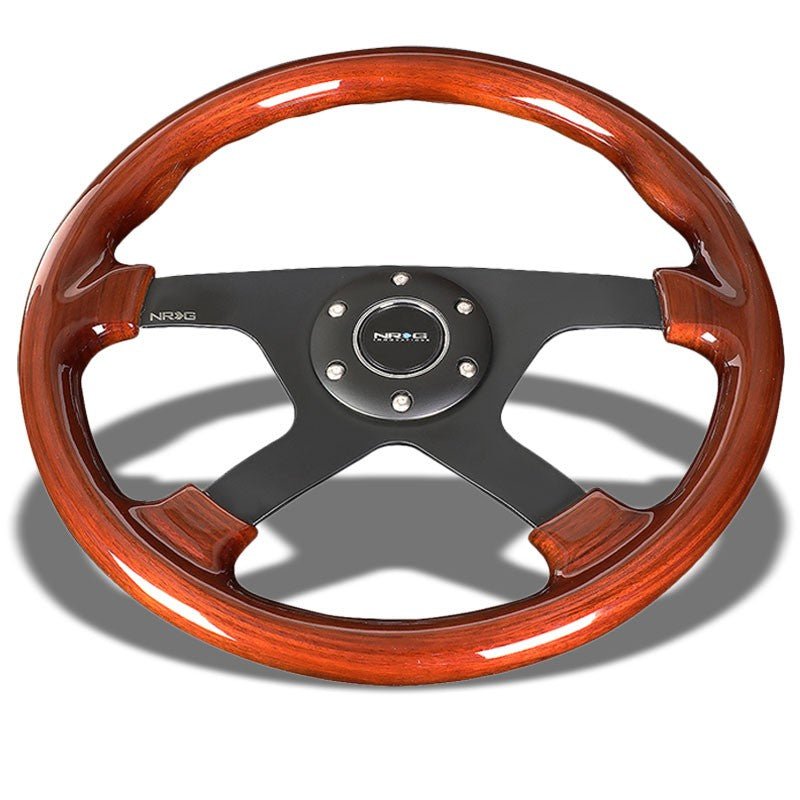 Brown Wood Grain/Black Quad-Spoke 350mm ST-075BK NRG Steering Wheel+Horn Button