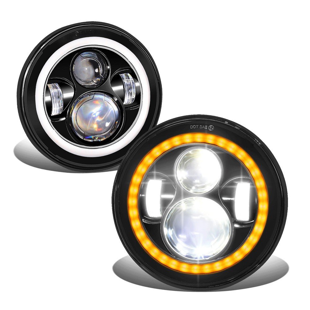 Amber Halo LED DRL Projector Black Housing Headlight For 18 Wrangler JK