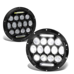 White Halo LED DRL Projector Black Housing Headlight For 18 Wrangler JK
