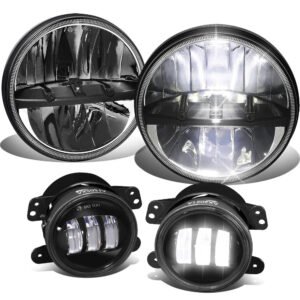 LED Reflector Housing Chrome Housing Headlight+Fog Light For 07-17 Wrangler
