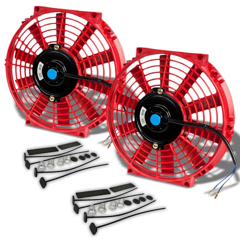 2x Universal 10″ SLIM Red PULL/PUSH Electric Radiator Engine Bay Cooling Fan