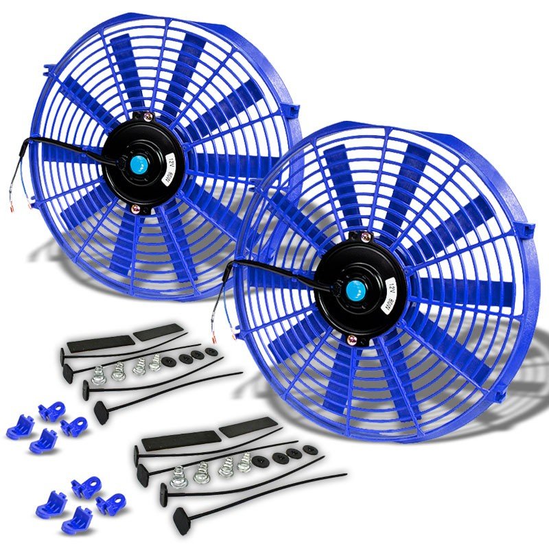 2x Universal 14″ SLIM Blue PULL/PUSH Electric Radiator Engine Bay Cooling Fan