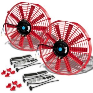 Universal 14″ SLIM Red PULL/PUSH Electric Radiator Engine Bay Cooling Fan