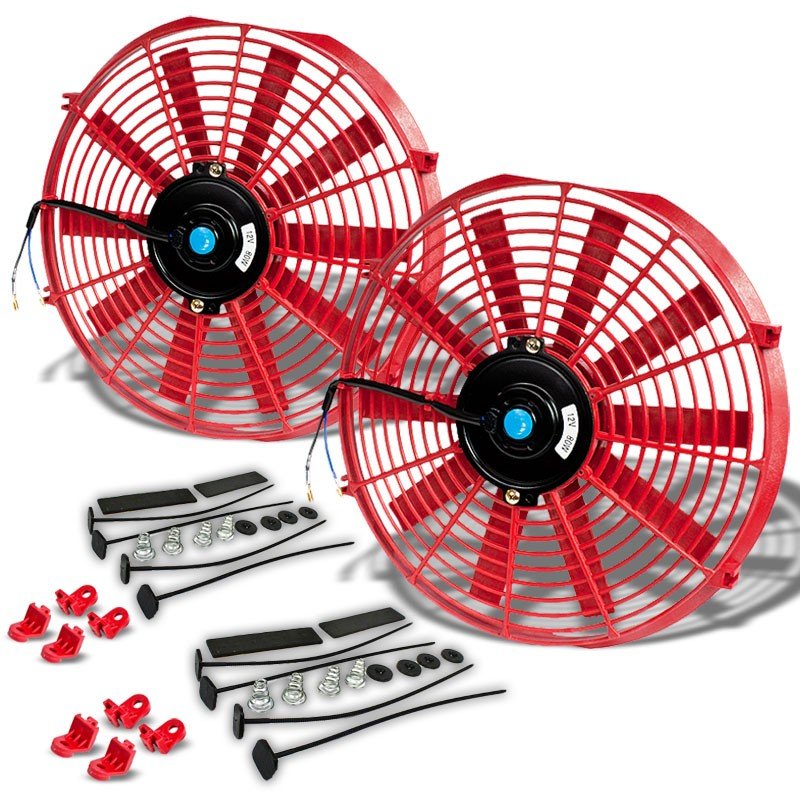 Universal 14″ SLIM Red PULL/PUSH Electric Radiator Engine Bay Cooling Fan