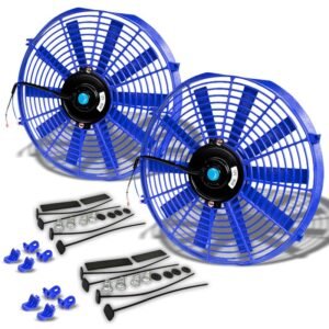 Universal 16″ Blue Slim PULL/PUSH Radiator Engine Motor Cooling Fan+Mounting
