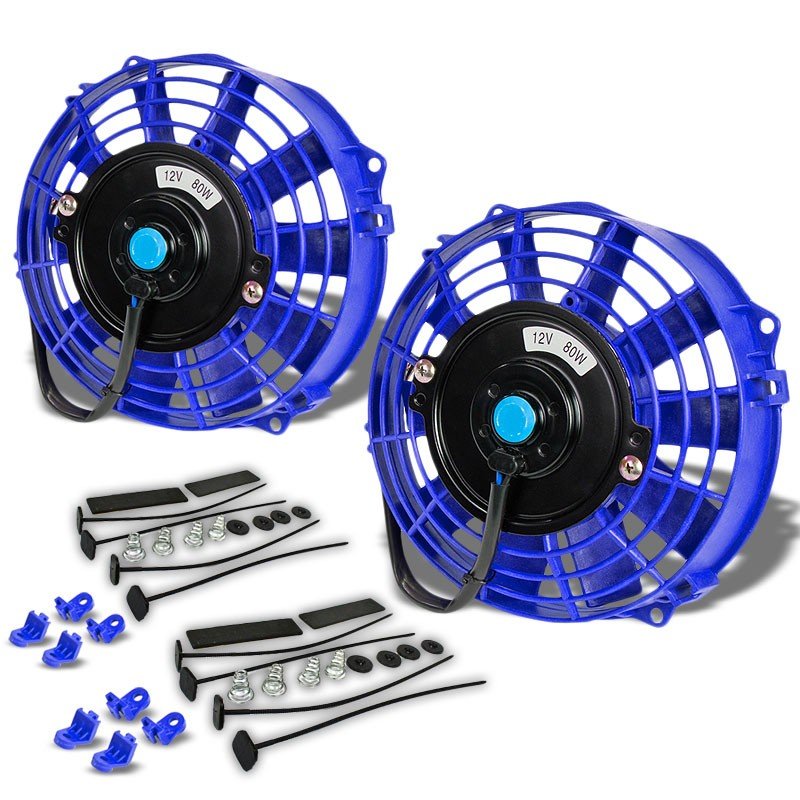 2x Universal 7″ Blue Slim Electric Radiator Motor Cooling Fan+Front Mounting