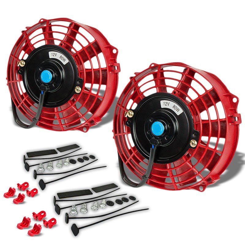 Universal 7″ Red Slim Reversible Electric Radiator Motor Cooling Fan Mounting