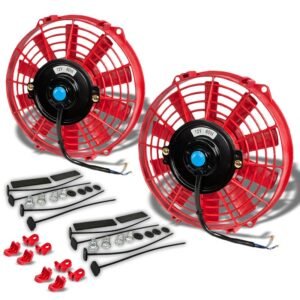 Universal 9″ Red Slim PULL/PUSH Electric Radiator Motor Cooling Fan+Mounting