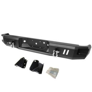 Black Robust Style Cold Rolled Steel Rear Bumper [Side Step / Dual D-Ring] For 09-14 Ford F-150 (P415 12th Gen)