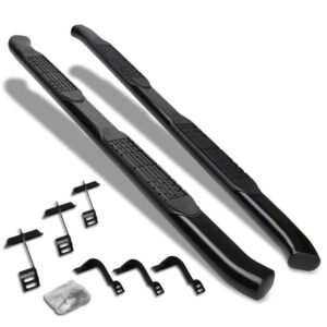 (Curved End Oval Black) Running Board Nerf Bar For Ford 15+ F-150 / 17+ F-250 F-350 Super Duty [Crew Cab]