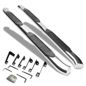 (Curved End Oval Metal) Running Board Nerf Bar For 07-18 Silverado Sierra 1500/07-19 2500 3500 HD [Extended Cab]