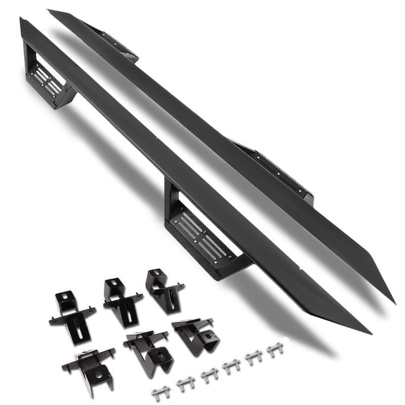 (Step-Down Black) Running Board Nerf Bar For 18+ Jeep Wrangler 4DR Unlimited JL