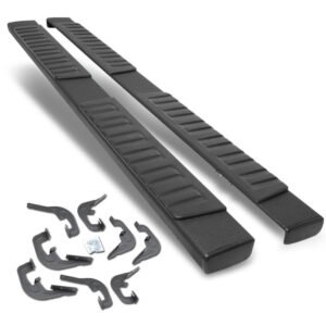 (Extruded Flat T2 Black) Running Board Nerf Bar For 07-18 Silverado Sierra 1500/07-19 2500 3500 HD [Crew Cab]
