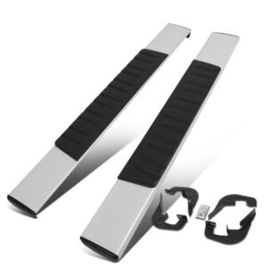 (Extruded Flat Black/Silver) Running Board Nerf Bar For 07-18 Silverado Sierra 1500/07-19 2500 3500 HD [Standard Cab]