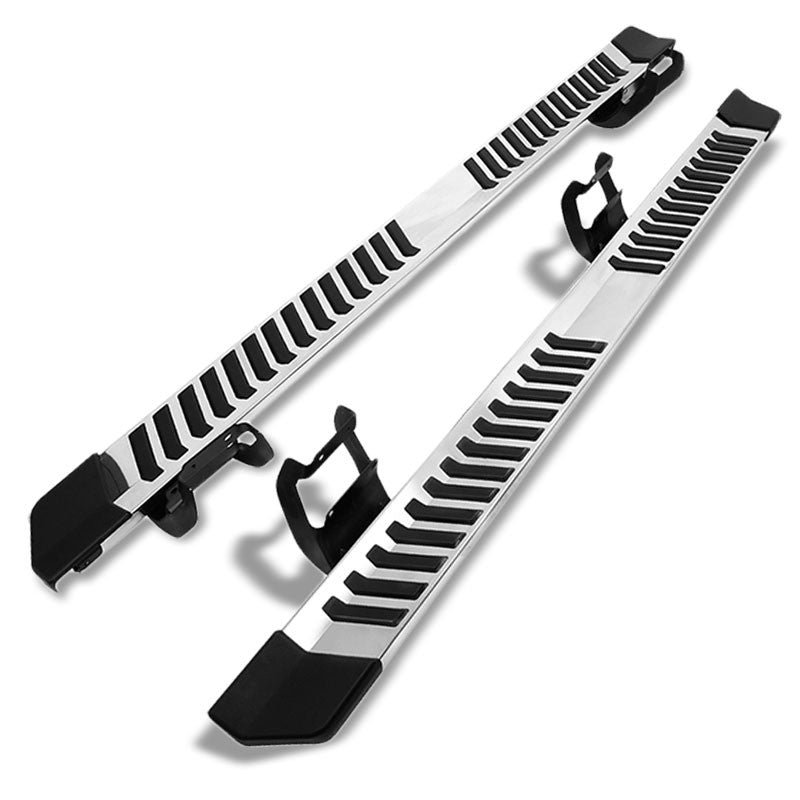 (Flat Board Stripe Pad Black) Stainless Running Board Nerf Bar For Ford 15+ F-150 / 17+ F-250 F-350 Super Duty [Crew C