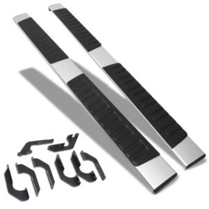 (Flat Board Cross Black/Silver) Running Board Nerf Bar For 07-21 Toyota Tundra (XK50 2nd Gen) [Extended Cab]