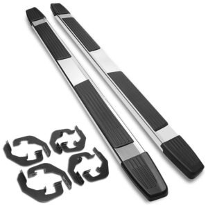 (Flat Step/5.25 Cap Metal) Running Board Nerf Bar For 07-18 Silverado Sierra 1500/07-19 2500 3500 HD [Crew Cab]