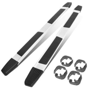 (Flat Step/5.25 Cap Black/Silver) Running Board Nerf Bar For 19+ Chevrolet Silverado / GMC Sierra 1500 2500 3500 HD (T1XX) [Crew Cab]