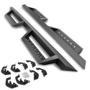 (Square/Lower Cleat Black) Running Board Nerf Bar For 07-18 Silverado Sierra 1500/07-19 2500 3500 HD [Crew Cab]