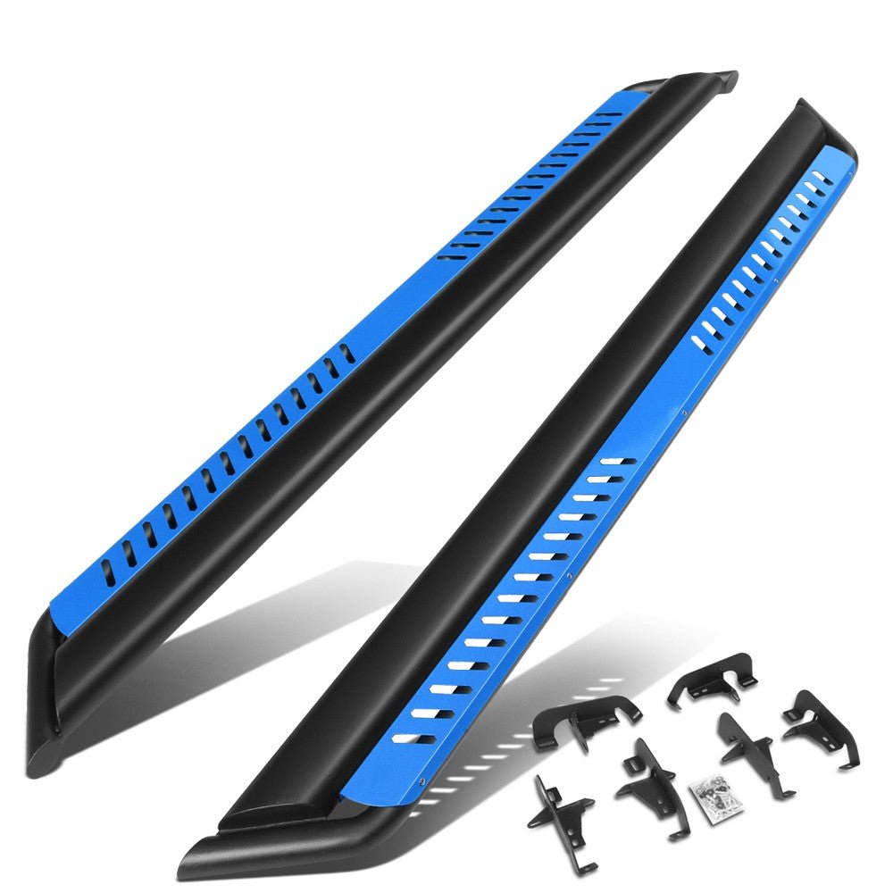(Oval Dropped Step Black/Blue) Running Board Nerf Bar For 18+ Jeep Wrangler 4DR Unlimited JL