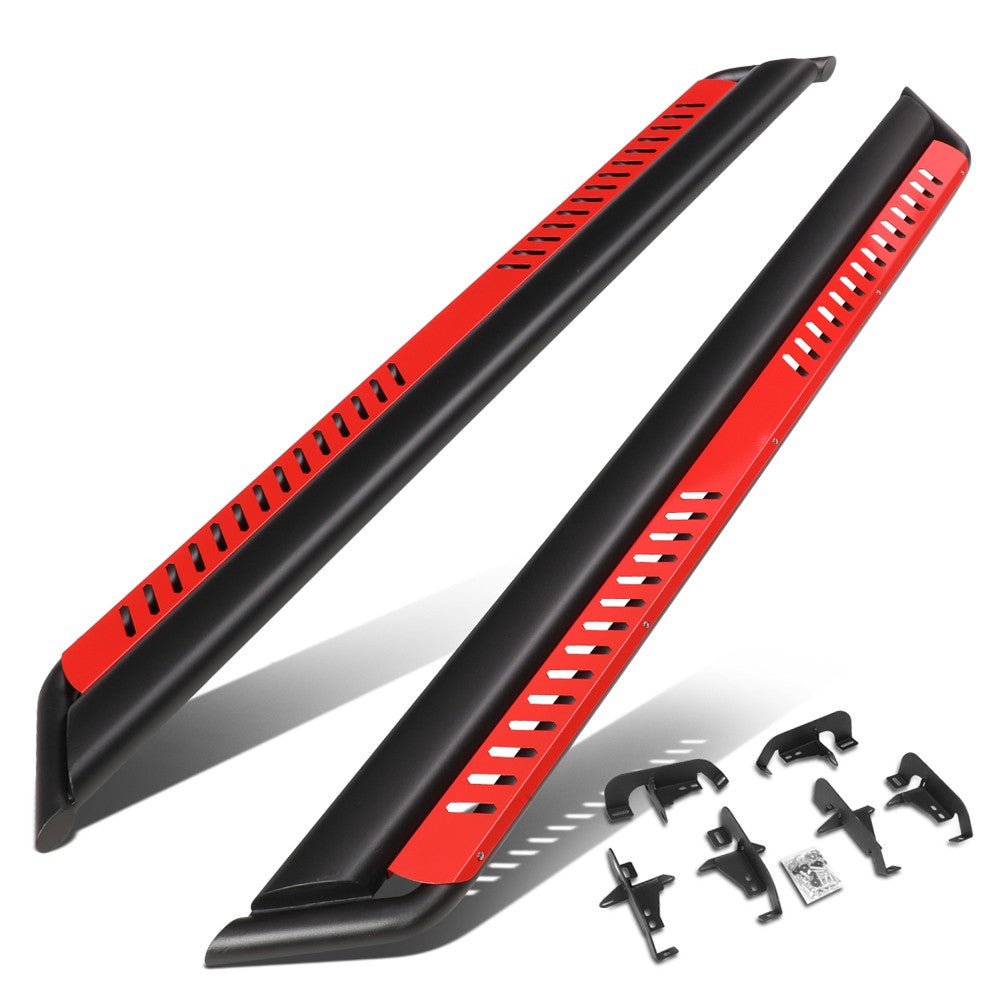 (Oval Dropped Step Black/Red) Running Board Nerf Bar For 18+ Jeep Wrangler 4DR Unlimited JL