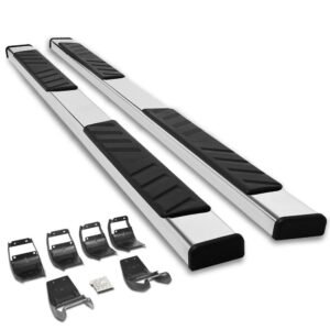 (Flat Board Slant Metal) Stainless Running Board Nerf Bar For Ford 15+ F-150 / 17+ F-250 F-350 Super Duty [Crew Cab]