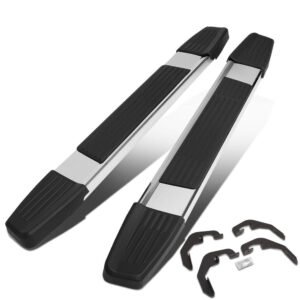 (Flat Step/5.25 Cap Black/Silver) Running Board Nerf Bar For 07-18 Silverado Sierra 1500/07-19 2500 3500 HD [Standard Cab]