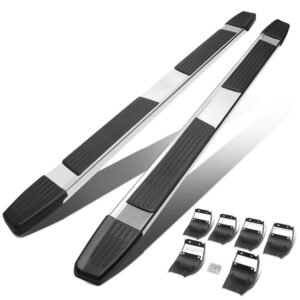 80″ Metallic Straight 2 Pad/5.25″ End Cap Running Board Nerf Bar For 15+ F-150/17+ F-250 F-350 SD [Extended Cab]