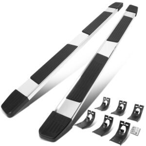 88″ Metallic Straight 2 Pad/5.25″ Cap Running Board Nerf Bar For 09-22 Ram 1500 2500 3500 [Crew Cab]