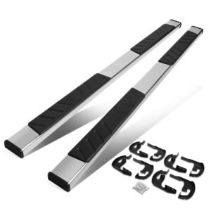 (Flat Board Slant Chrome/Black) Running Board Nerf Bar For 04-14 Ford F-150 (P221 11th, P415 12th Gen) [Crew Cab]
