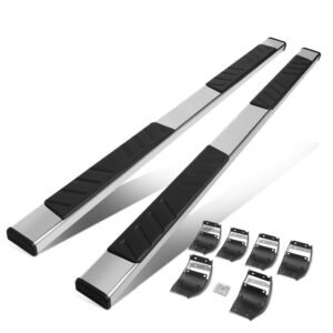(Flat Board Slant Chrome/Black) Running Board Nerf Bar For 15+ Ford F-150/17+ F-250 F-350 Super Duty [Extended Cab]