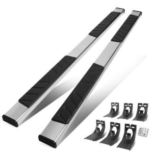 80″ Metallic Pattern 2 Pad/Flat Cap Running Board Nerf Bar For 09-18 Ram 1500/19-22 Ram 1500 Classic [Extended Cab]