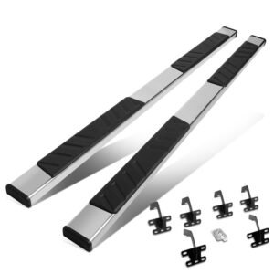 (Flat Board Slant Chrome/Black) Running Board Nerf Bar For 19+ Ram 1500 (DT 5th Gen) [Extended Cab]
